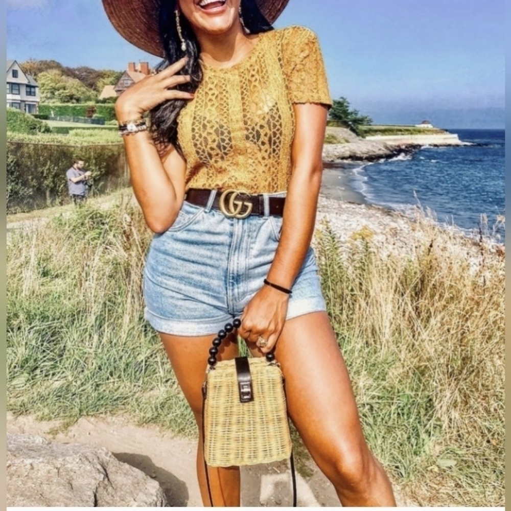 Zara Lace Mustard Yellow Top Medium